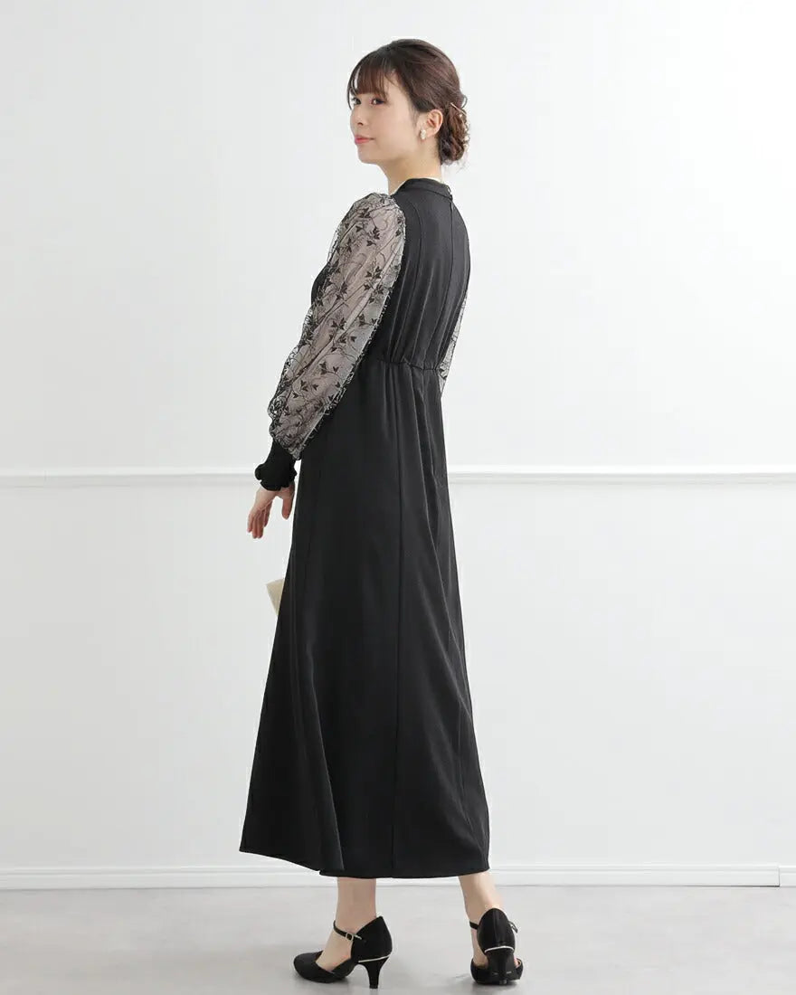 スリーブエンブロイダリードレス パーティードレス 結婚式 ワンピース