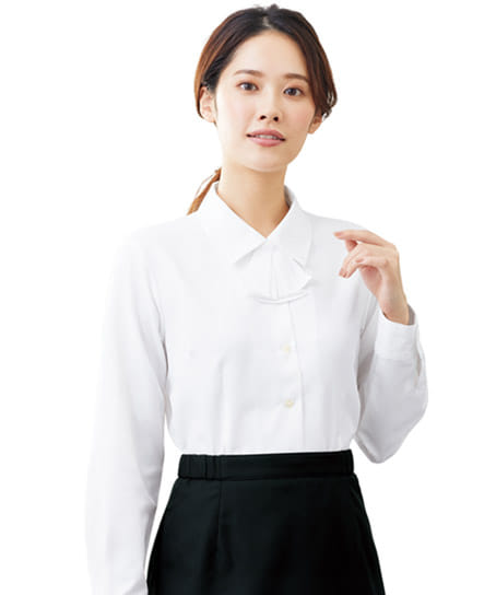 全1色】長袖ブラウス・リボン付 （透け防止・洗濯機可） FB7546-1
