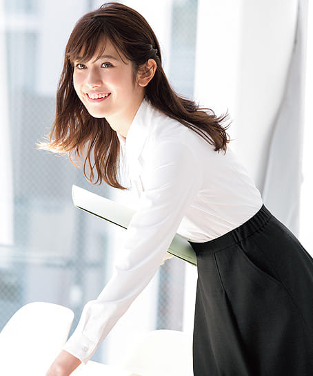 全1色】長袖ブラウス（リボン付き・ストレッチ・ノーアイロン