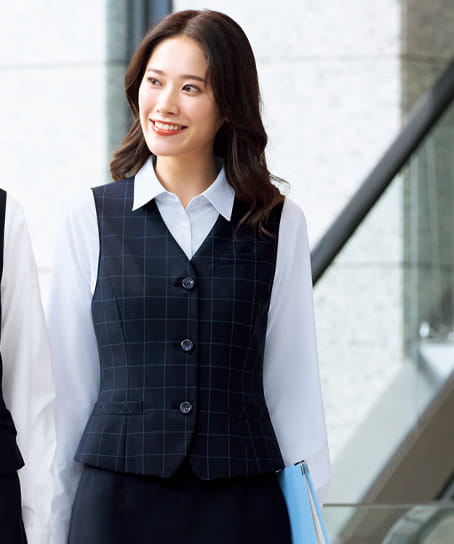 全1色】ベスト（ファインチェック柄） FV3046 | 事務服・会社制服の