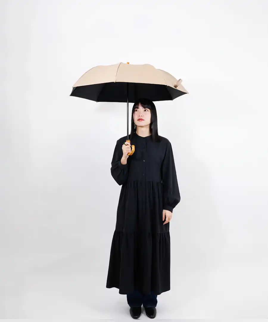 完全遮光100% 2段EASY 折りたたみ日傘/ストライプ(50cm)