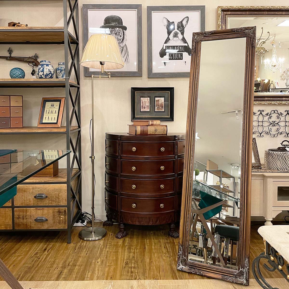 スタンドミラー/ 姿見 アンティークなゴールドフレーム 自立式 – 輸入