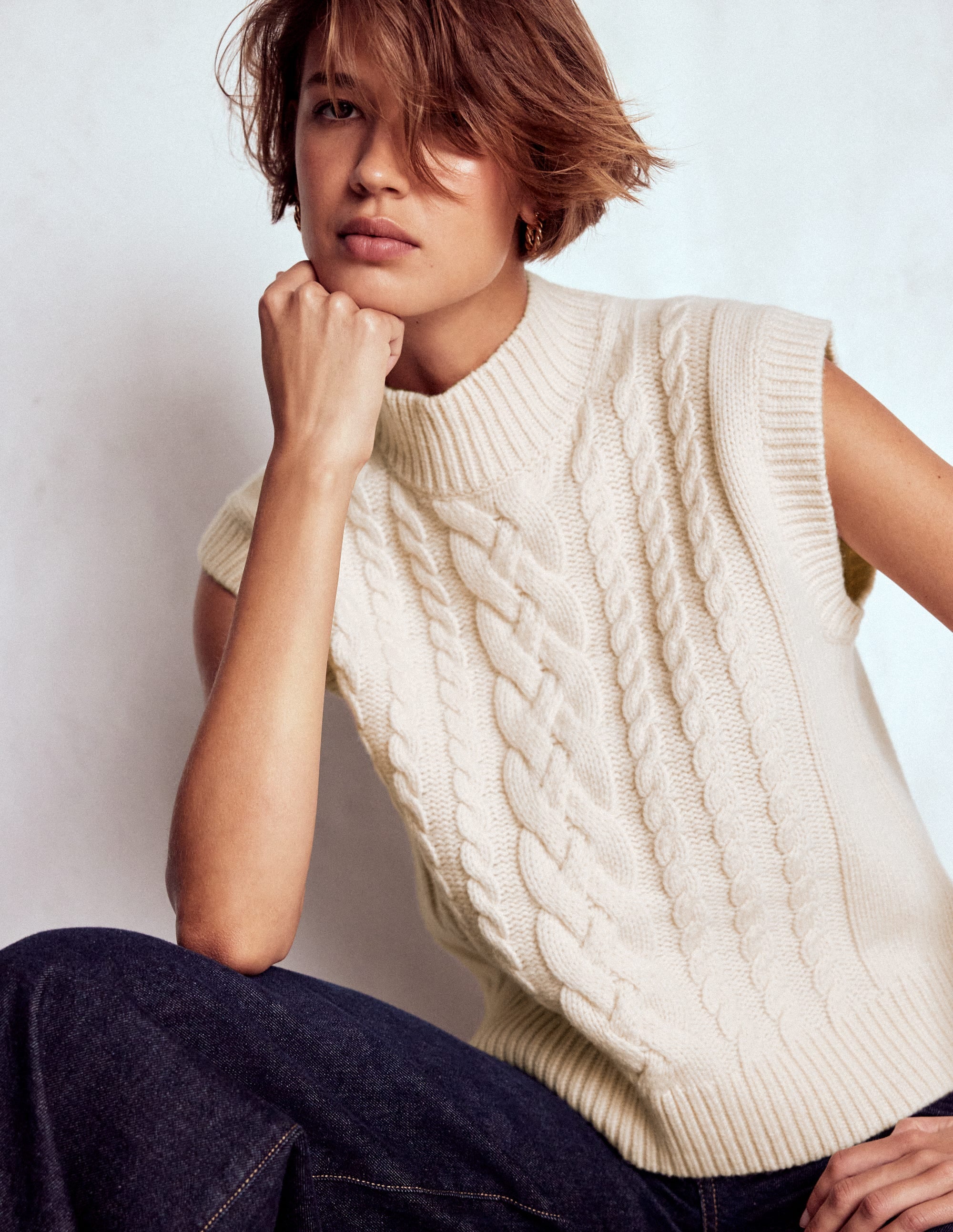 Amara Merino Cable Vest-Warm Ivory | Boden USA