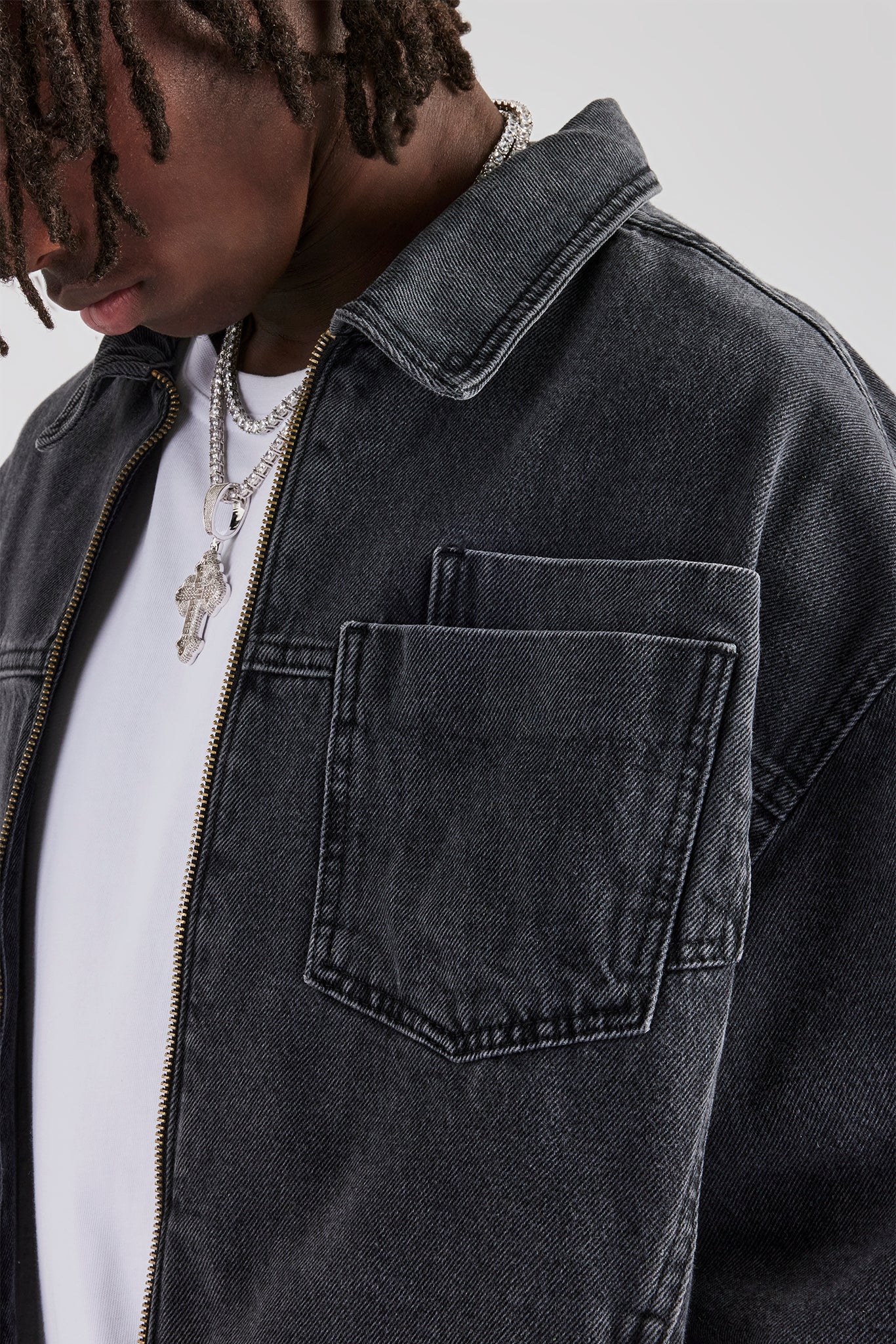 Denim Zip Jacket - Washed Grey | Mens Denim | Shop Denim Jackets