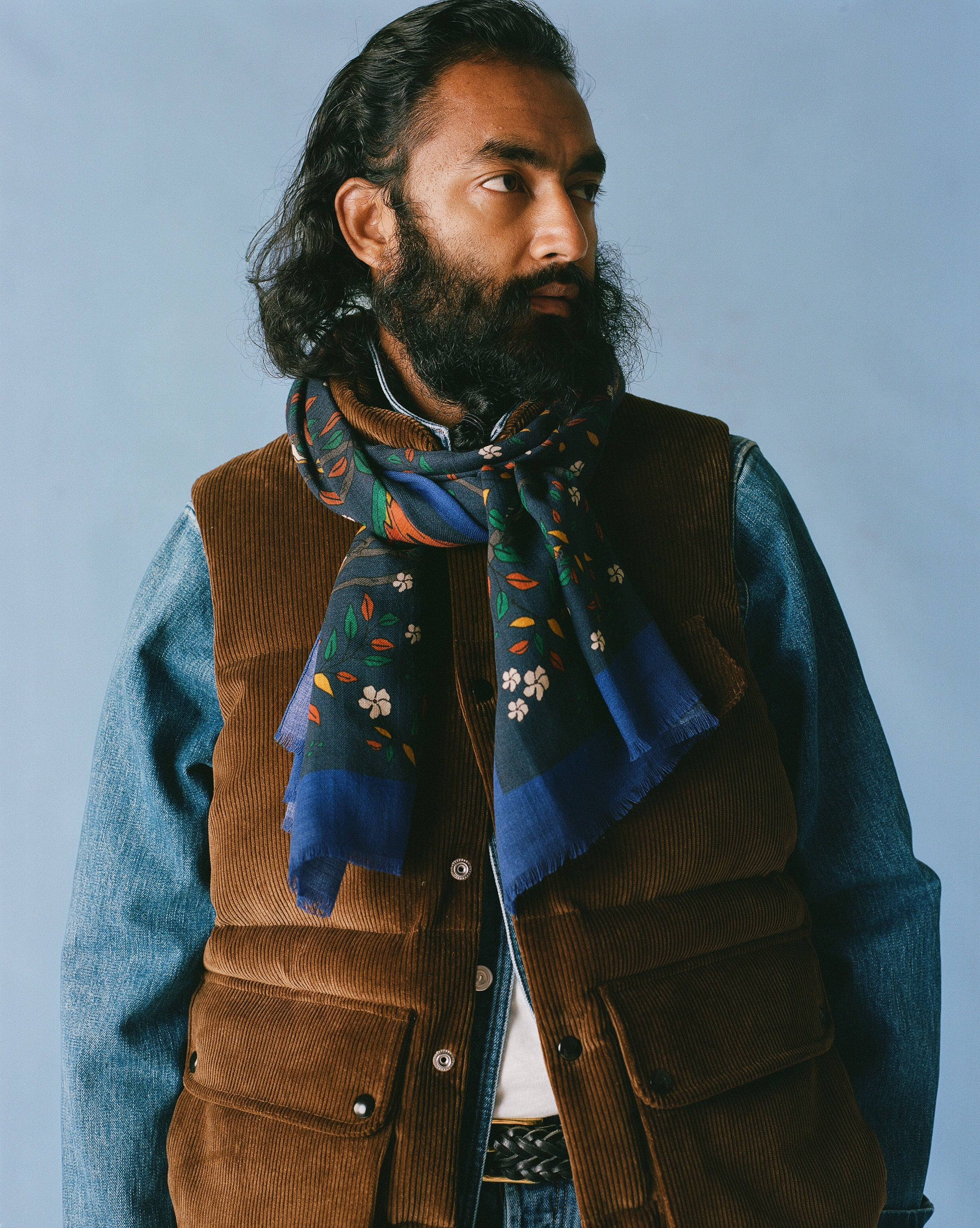 Navy Birds of Paradise Print Wool Scarf – Drakes US