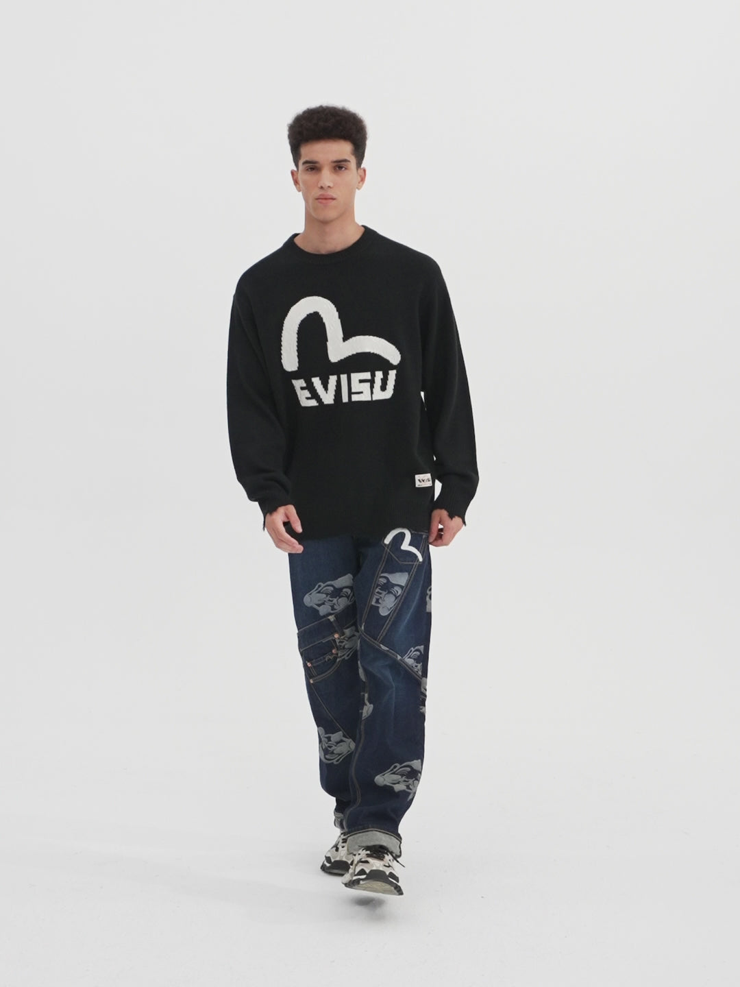 Seagull and Logo Jacquard Loose Fit Knit Sweatshirt – EVISU
