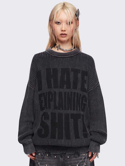 Distressed Graphic Knit Sweater in Grey | Minga London – Minga