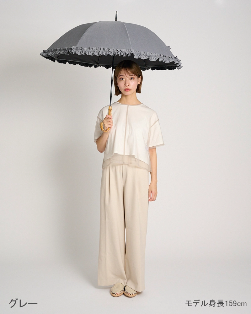 Mサイズ フリル / フロスト | 完全遮光日傘｜サンバリア100