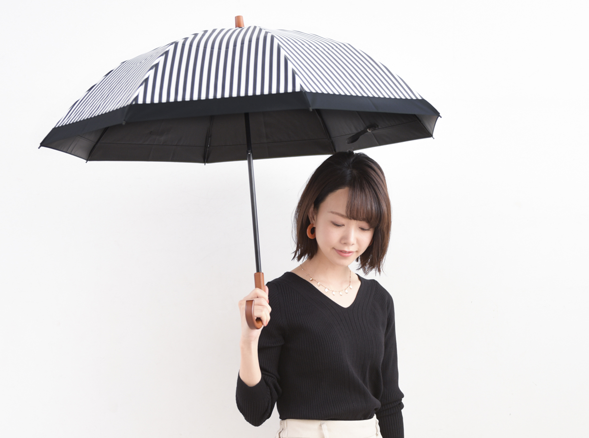 2段折 / 白黒ストライプ | 完全遮光日傘｜サンバリア100