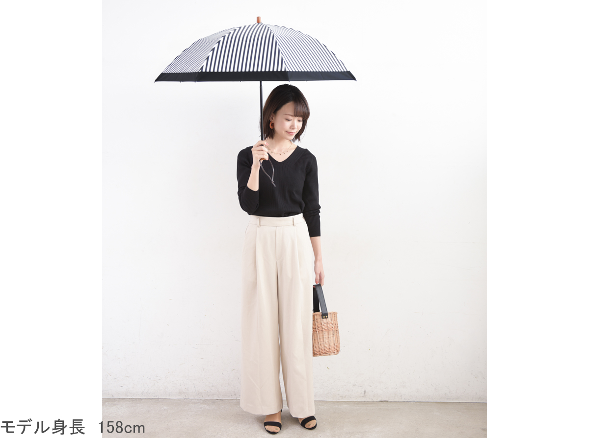 2段折 / 白黒ストライプ | 完全遮光日傘｜サンバリア100