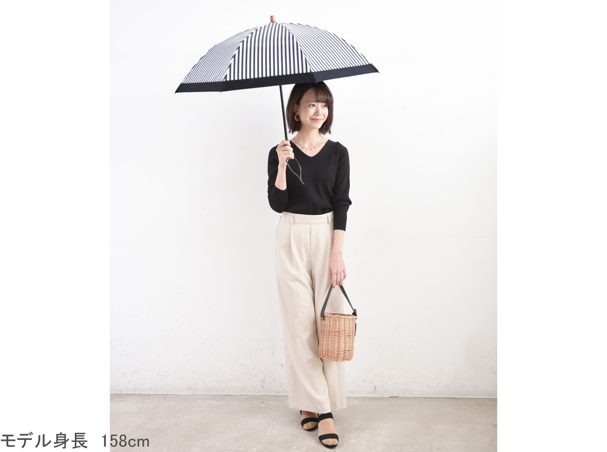 2段折 / 白黒ストライプ | 完全遮光日傘｜サンバリア100