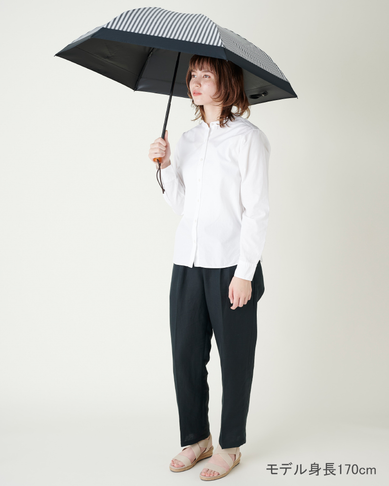 3段折 / 白黒ストライプ | 完全遮光日傘｜サンバリア100