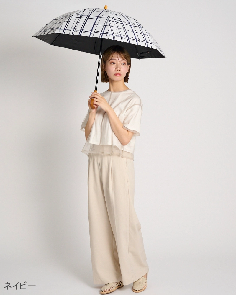 2段折 / 格子 | 完全遮光日傘｜サンバリア100