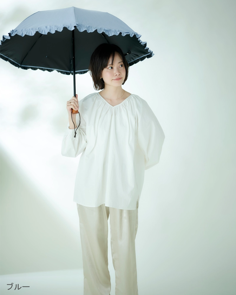 2段折 フリル / フロスト | 完全遮光日傘｜サンバリア100