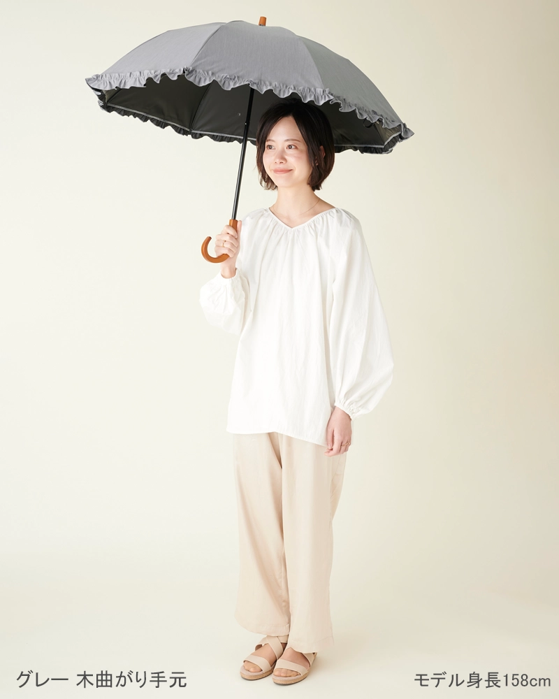 2段折 フリル / フロスト | 完全遮光日傘｜サンバリア100