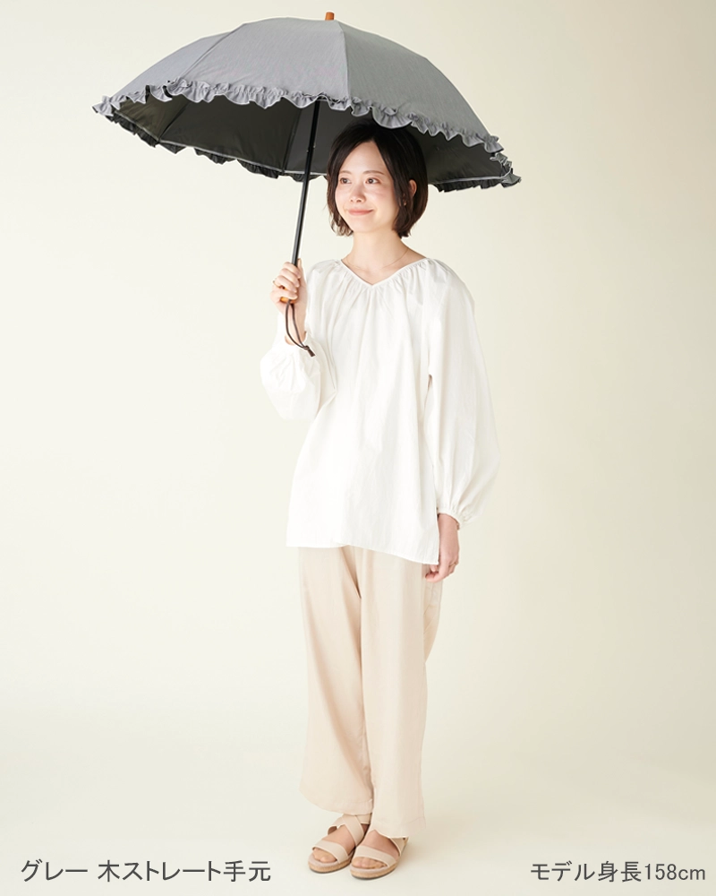 2段折 フリル / フロスト | 完全遮光日傘｜サンバリア100
