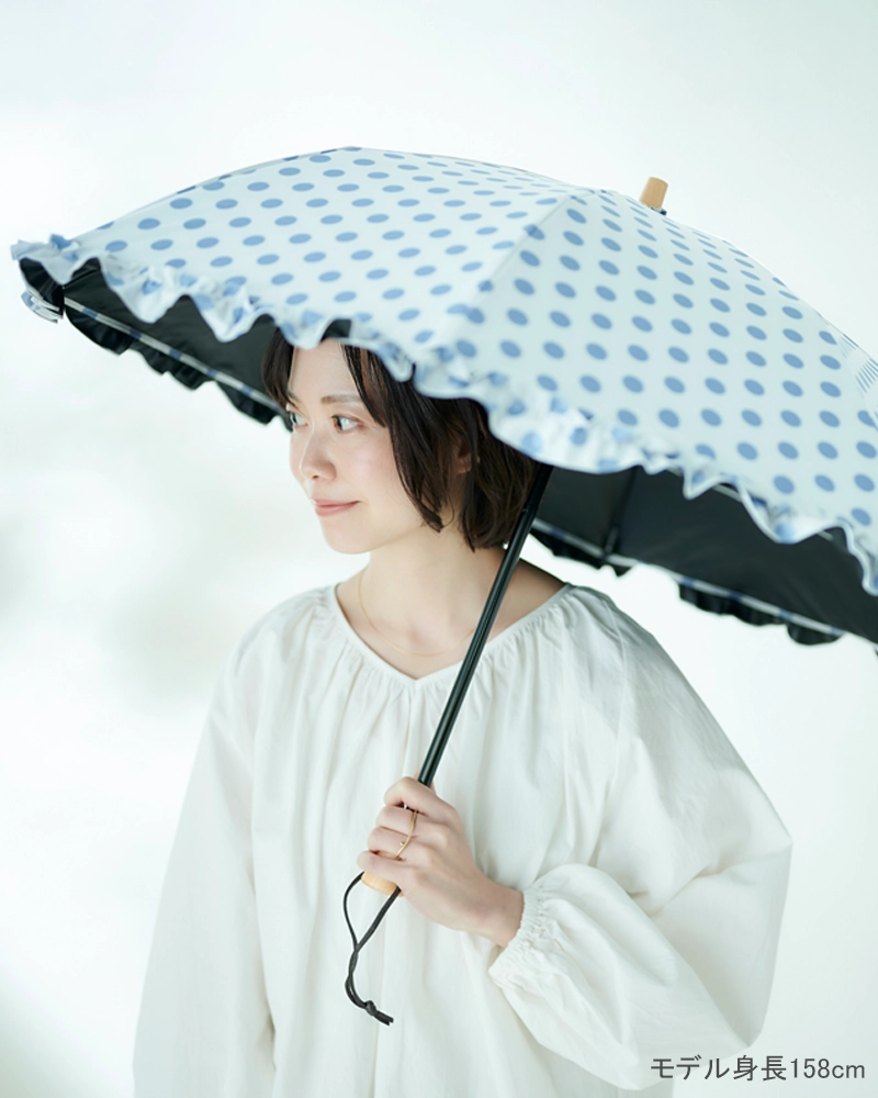 2段折 フリル / 水玉 | 完全遮光日傘｜サンバリア100