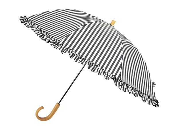 Sサイズ フリル / 白黒ストライプ | 完全遮光日傘｜サンバリア100