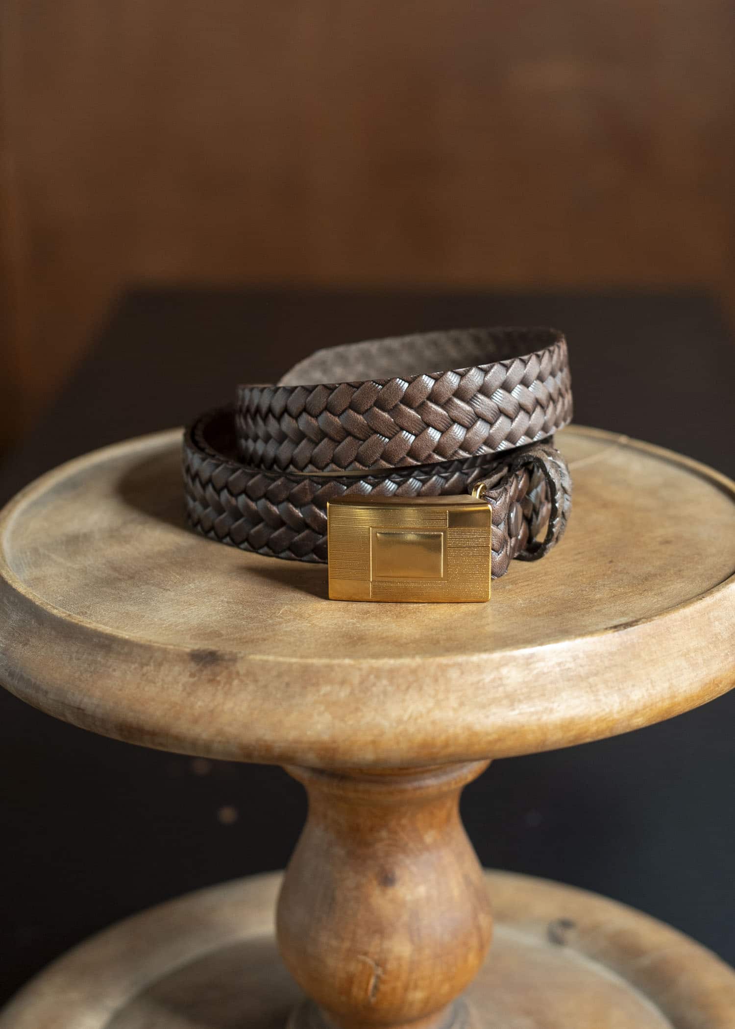 Taiga Takahashi Lot.021 Basketweave Pattern Belt MUD DYED BROWN