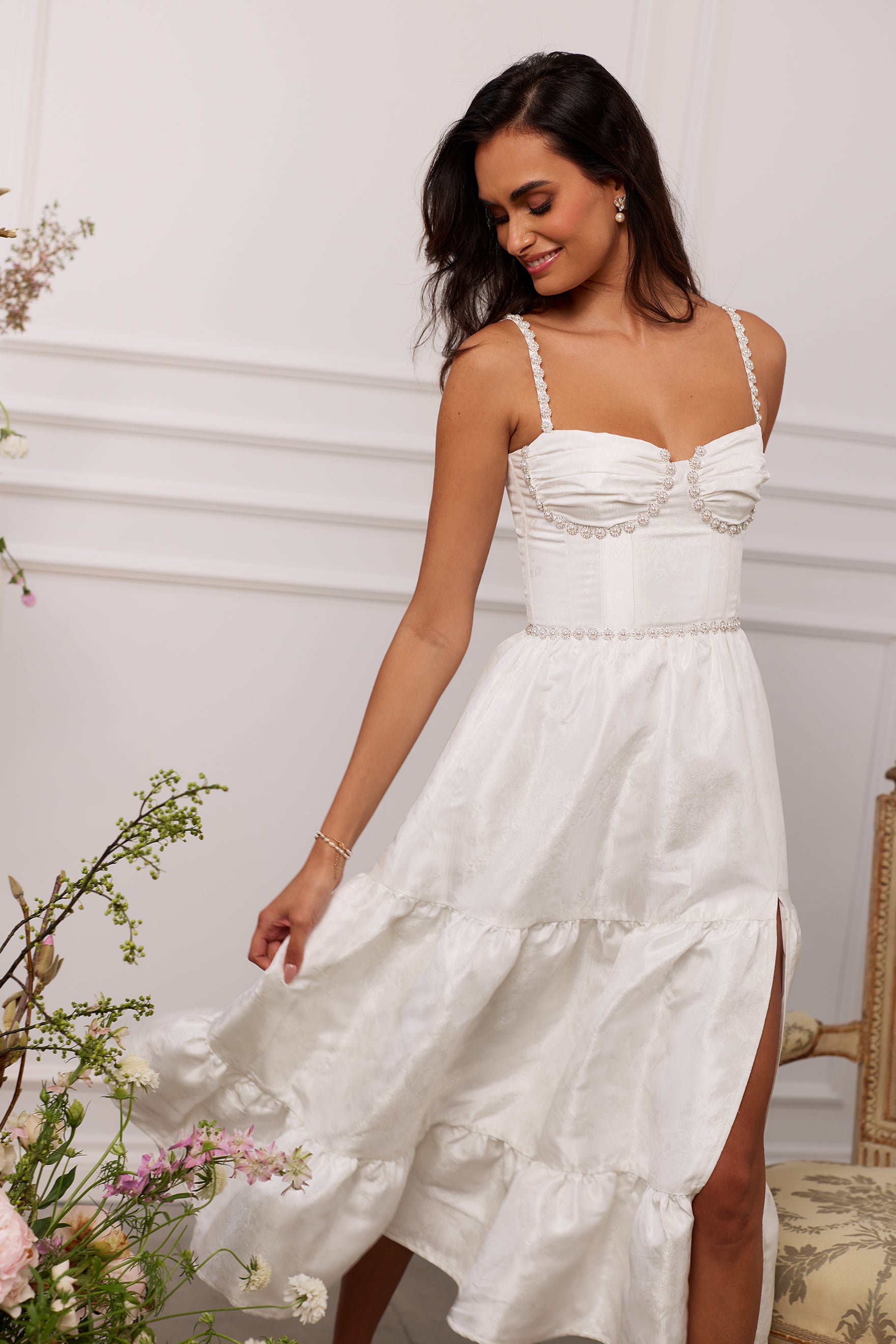 The Lorenza Dress in White Windsor Brocade – V. Chapman