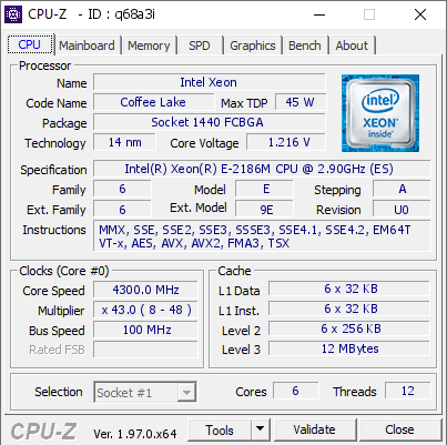 Intel Xeon @ 4300 MHz - CPU-Z VALIDATOR