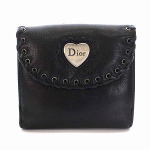 二つ折り財布 Wホック ハート 裏地トロッター柄 レザー ブラック（2022