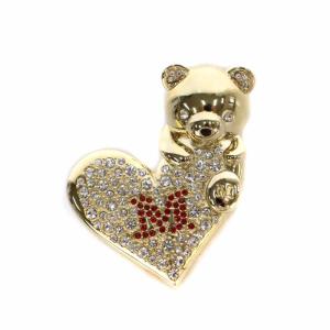 ブローチ ピンブローチ クマ テディベア ストーン ロゴ ゴールド色