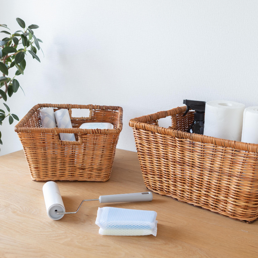 予約販売(3月上旬出荷予定) 天然素材ラタンバスケット（M） 幅40×奥35