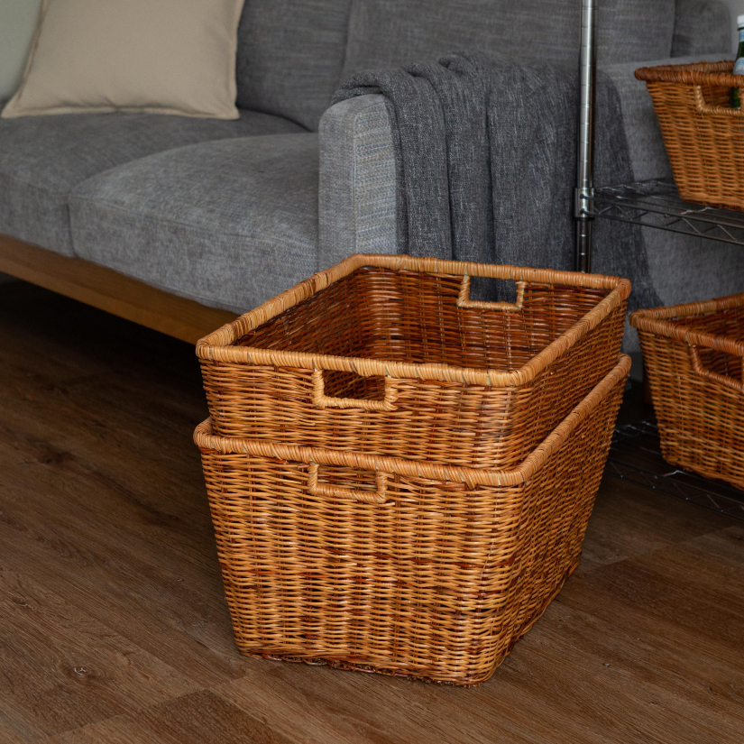 天然素材ラタンバスケット（L） 幅50×奥35×高さ28cm 3個セット BOX