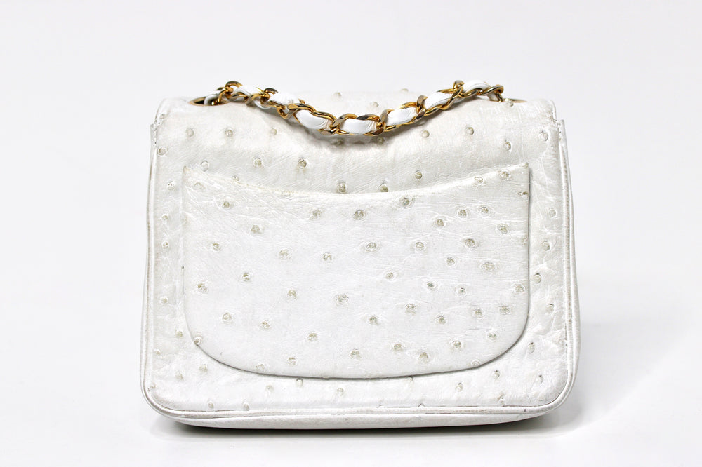 Chanel White Ostrich Leather Mini Flap Bag circa 1980s – Vintage