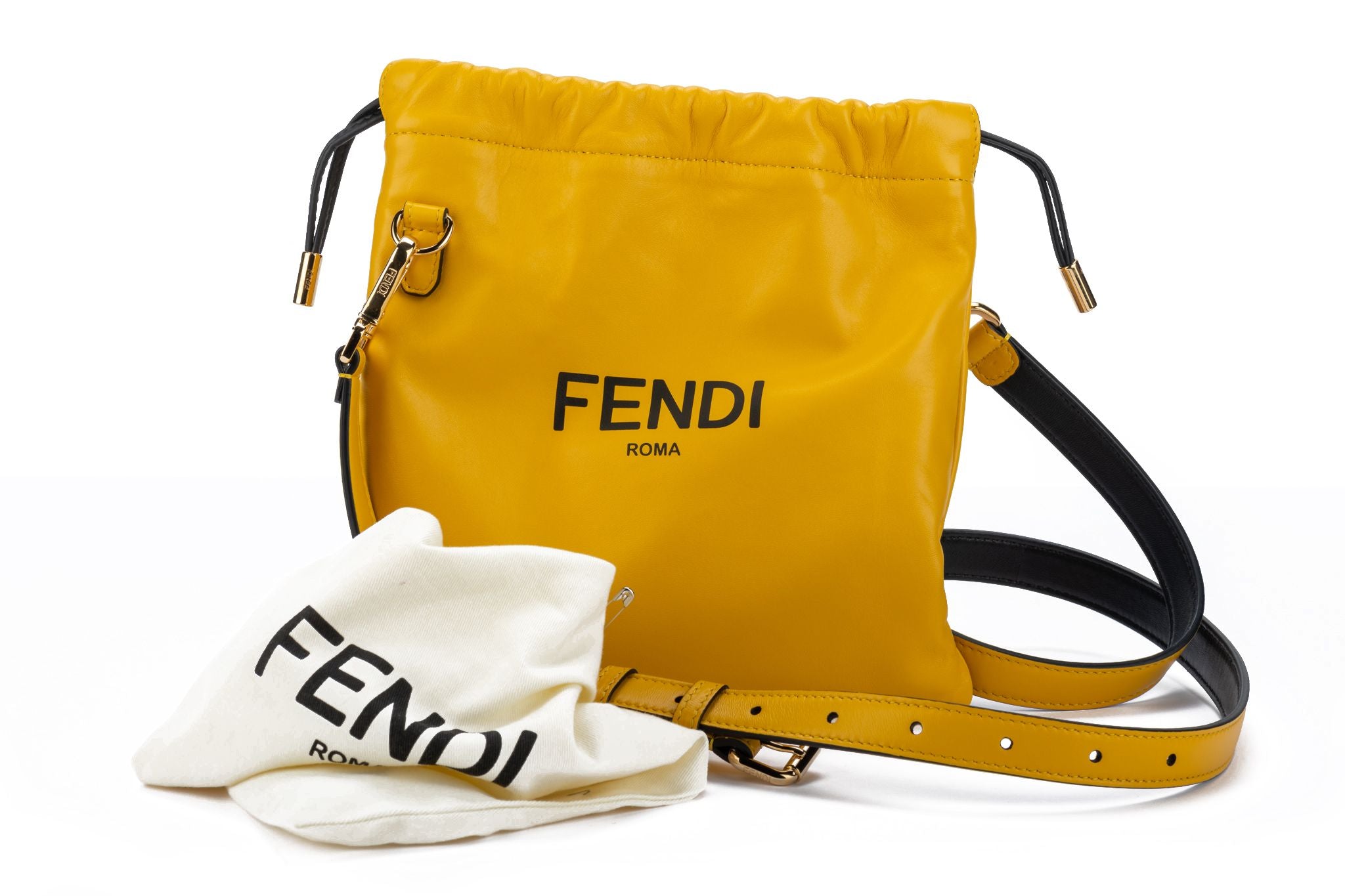 Fendi New Yellow Lambskin SM Crossbody - Vintage Lux