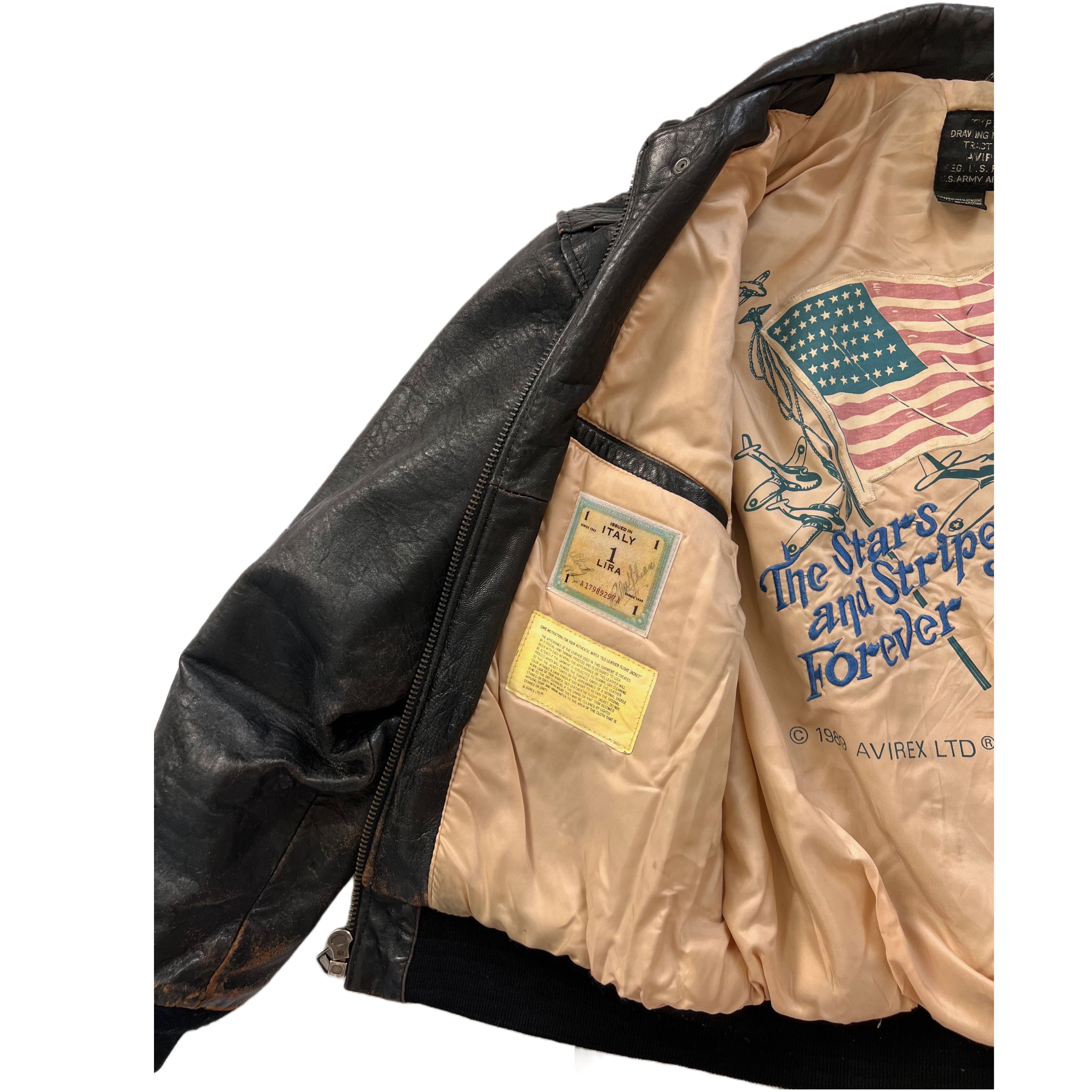 Vintage 89 Avirex A-2 Leather Flight Bomber Jacket Large Stars