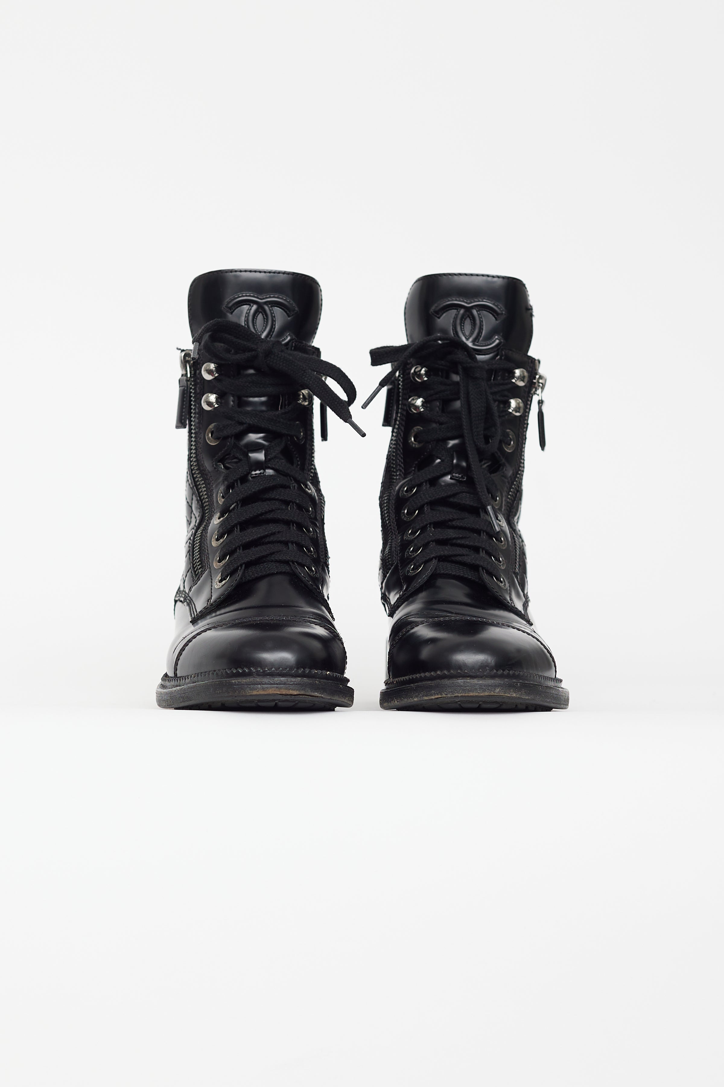 Chanel // Black Smooth Leather Combat Boot – VSP Consignment
