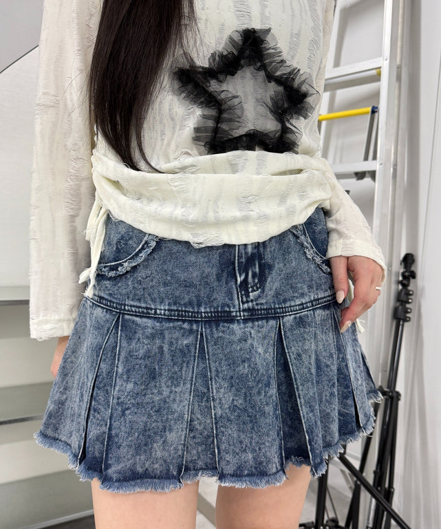 L.G.B. デニムミニスカート フリンジヘム デニムスカート プリーツヘム