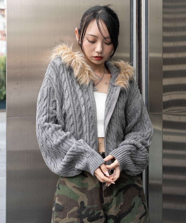 フェイクファー付きケーブルニットパーカー｜WEGO（ウィゴー） – WEGO