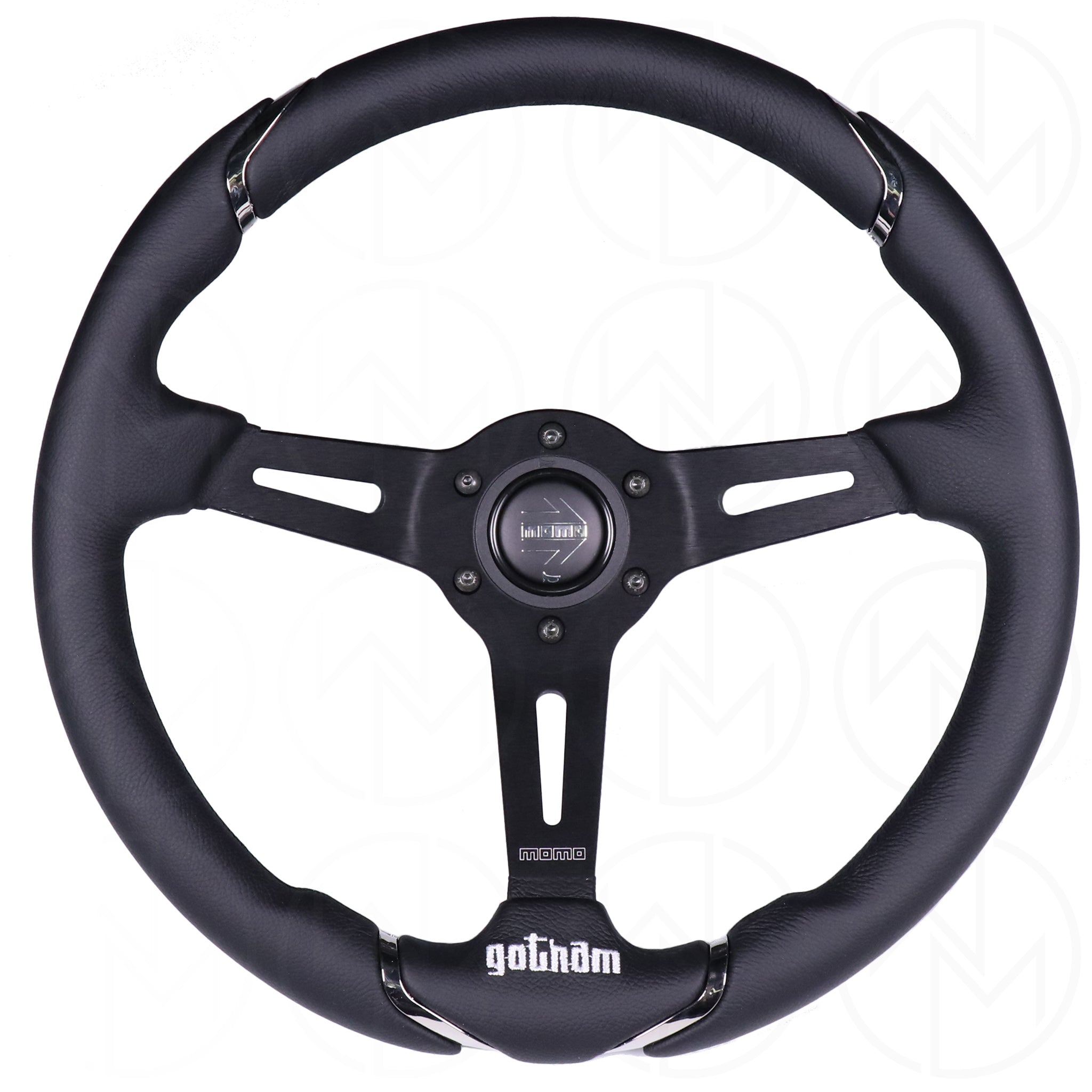 Momo Gotham Steering Wheel - 350mm Leather w/Dark Chrome - Wheel