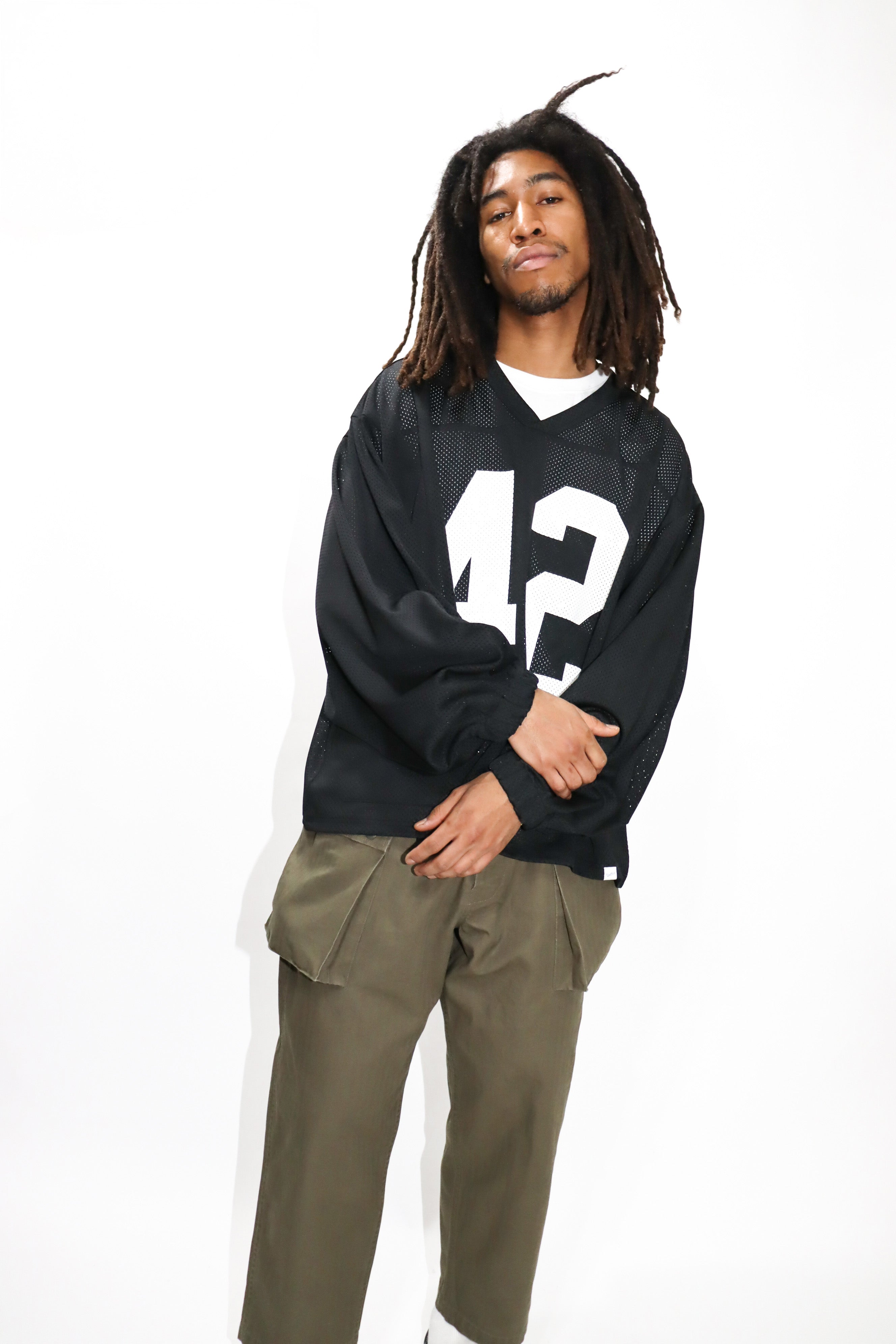 WOODBLOCK 42 MESH FOOTBALL LS SHIRT BLACK/WHITE (WB-25AW-002)