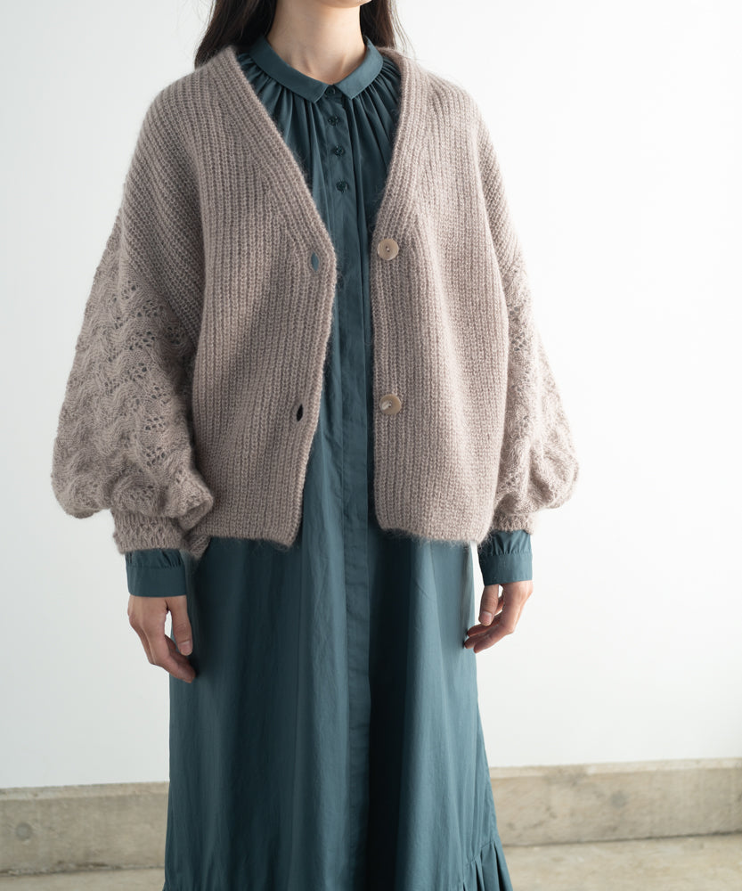 高品質シルク＆アンゴラ山羊モヘヤ〉模様編み ボリュームスリーブ