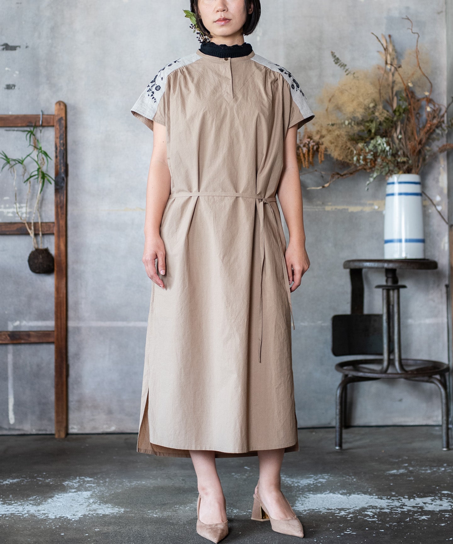 遠州織物〉〈涼しいドライタッチ生地〉ウエスト紐付き フレンチ