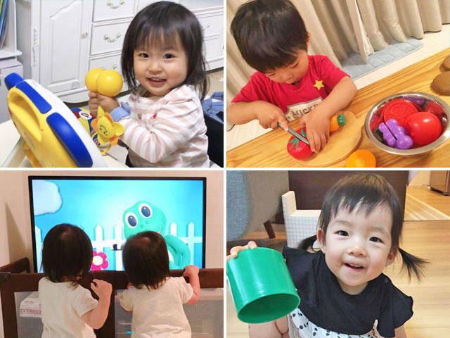 プレイ・アロングのマラカスを振りながら、Hello!の曲を歌っています