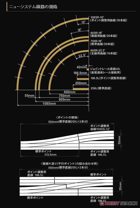 16番(HO) ニューシステム線路 ダブルクロスポイント (複線両渡り) 電動