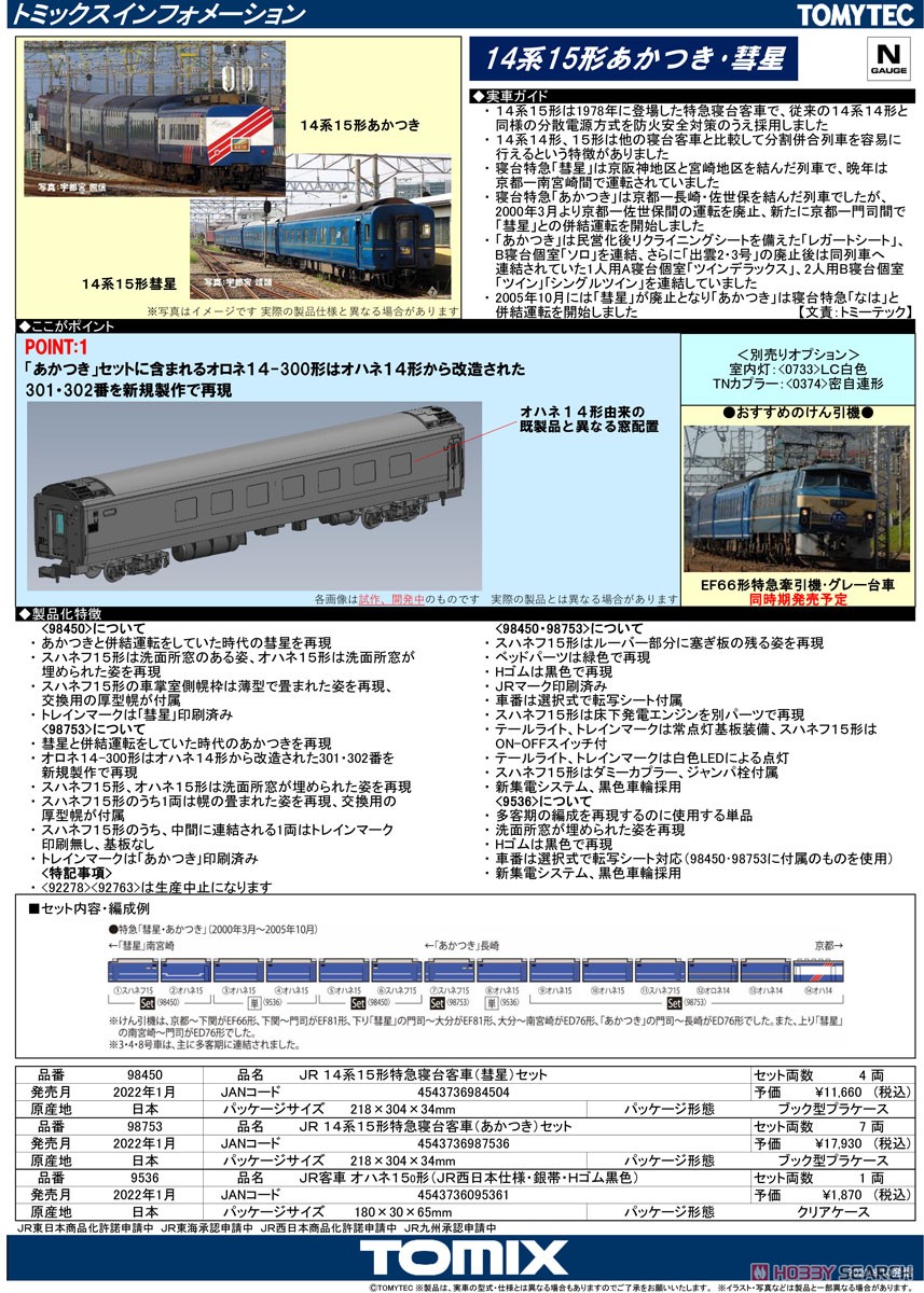 JR 14系15形 特急寝台客車 (彗星) セット (4両セット) (鉄道模型