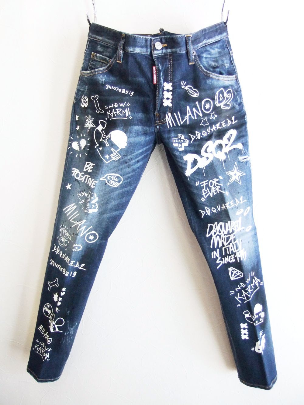 Dsquared2 - DARK GRAFFITI WASH SKATER DENIM JEANS スケーター