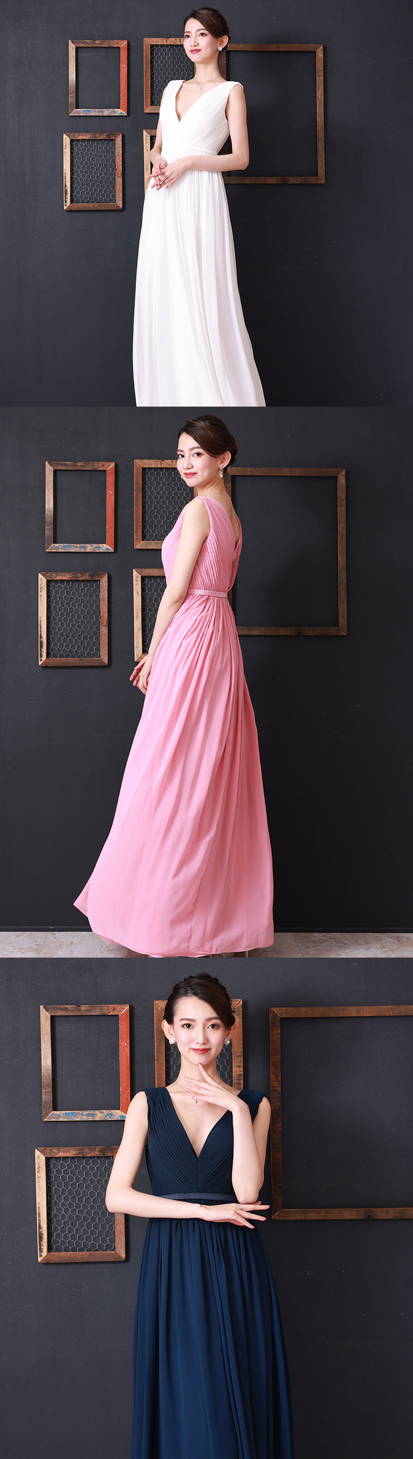 AラインプリーツVネックロングドレス/黒木麗奈 - カラードレス