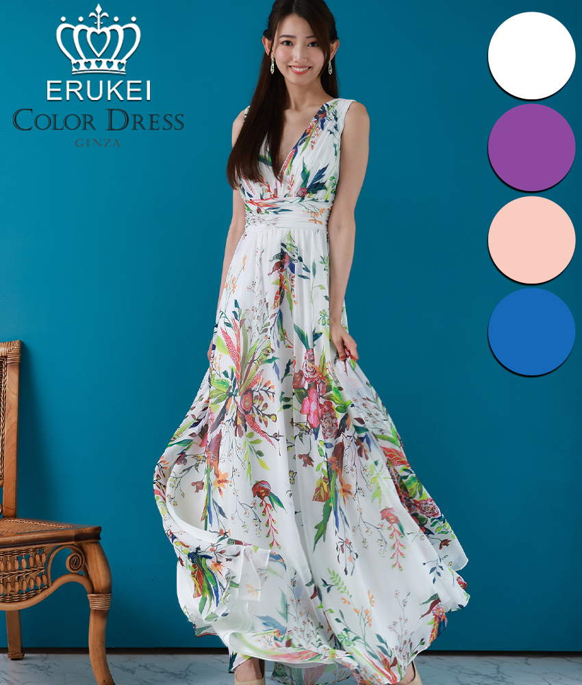 花柄Aラインロングドレス/ERUKEI - カラードレス