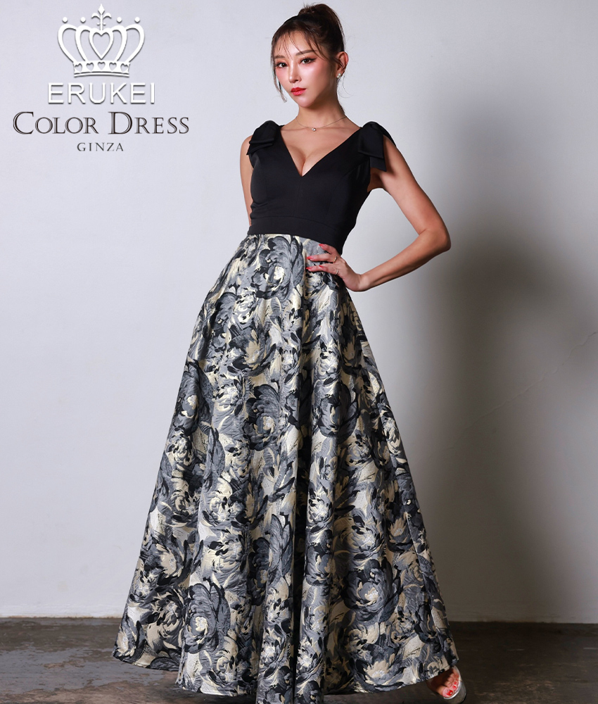 ブラック・グレー・花柄・Aライン・重厚感/ERUKEI - カラードレス