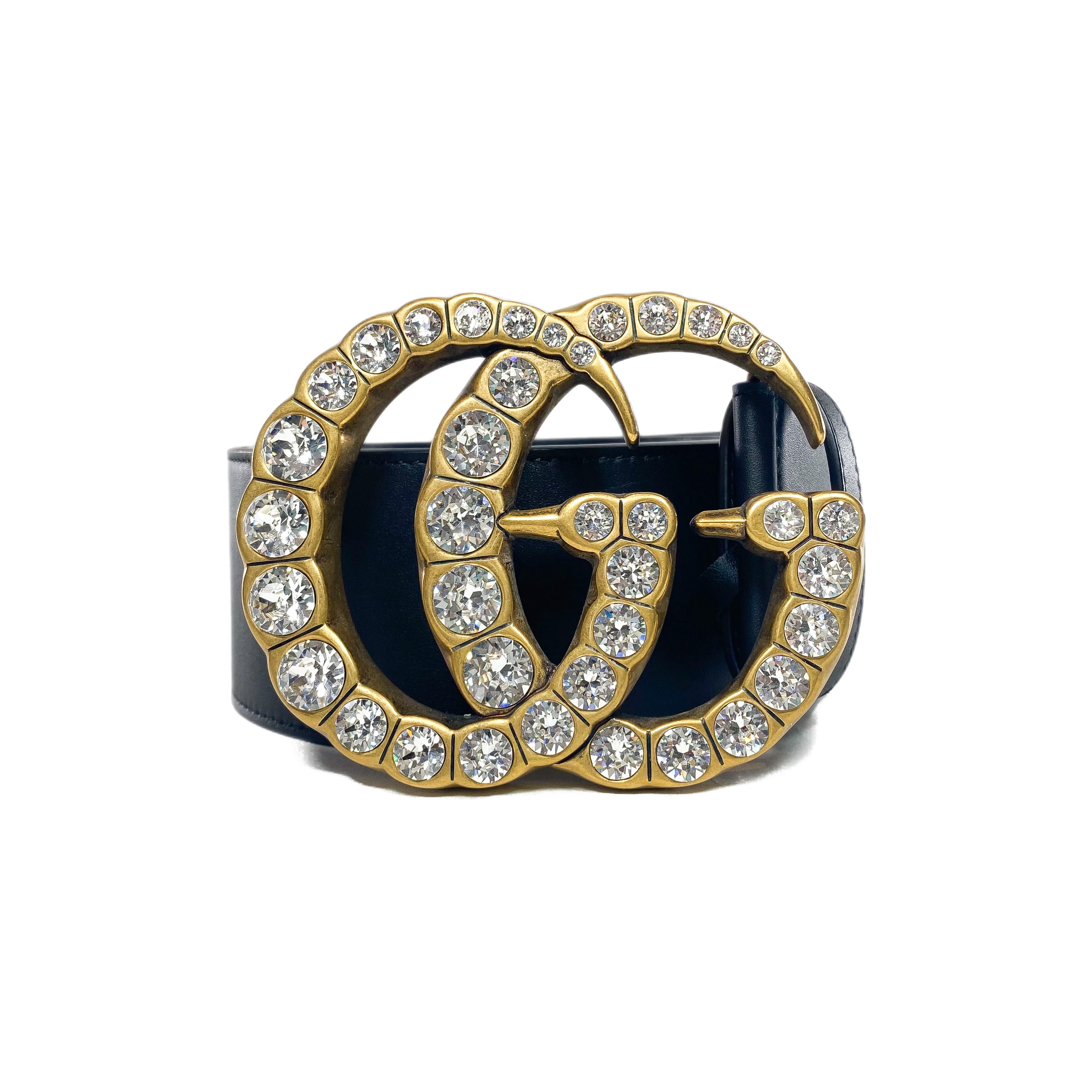 Gucci Extra Wide Black Crystal GG Marmont Belt – Consign of the