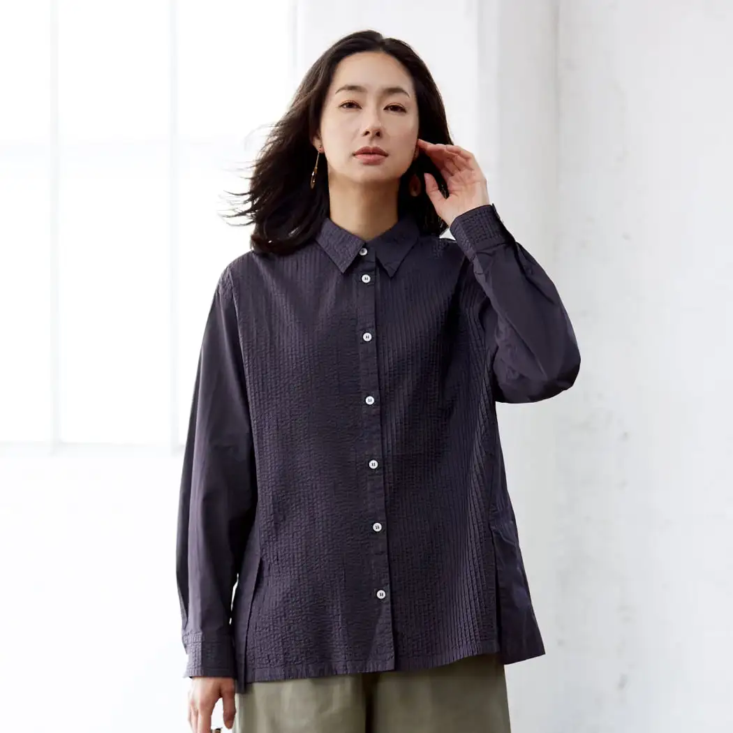 ヤッコマリカルド 総ピンタック長袖ブラウス 黒 コットン ヤッコマ