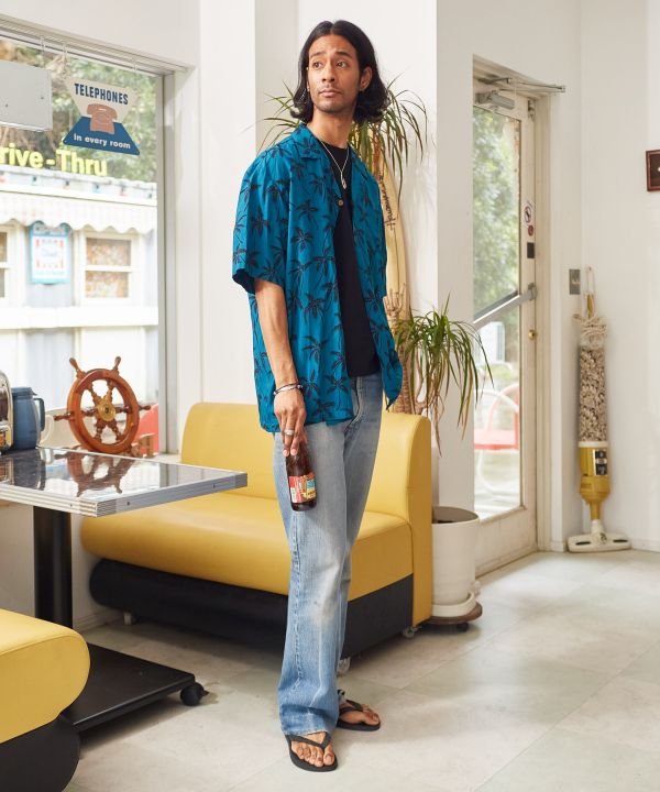 パームアロハメンズシャツ【TWO PALMS】(M BLUE): 『Kahiko(カヒコ