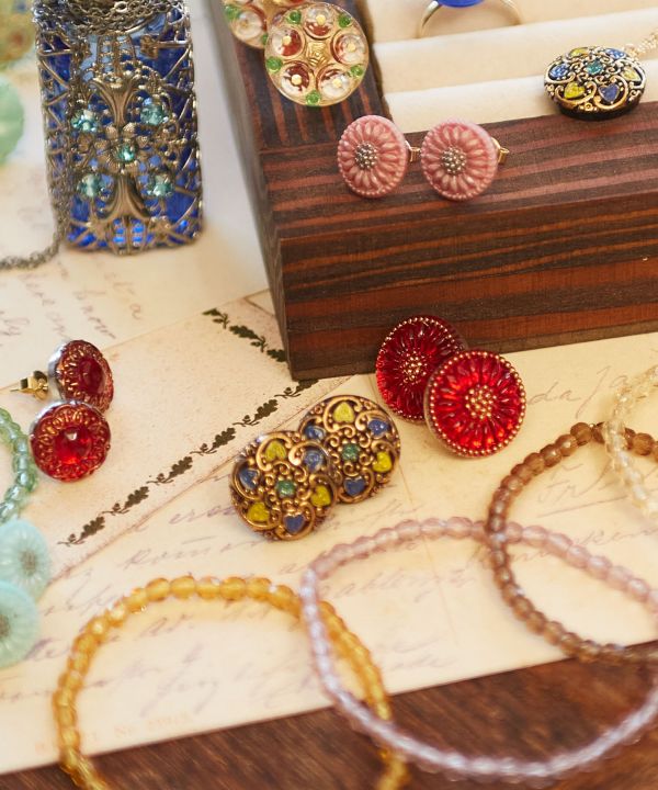 いとうゆ アンティークボタン チェコガラス サージカルステンレス